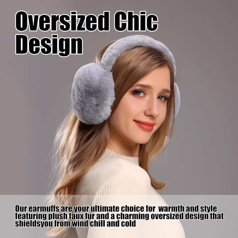 Fsmiling Winter Ear Muffs For Women Fuzzy Earmuffs Adjustable Ear Warmer Foldable - Image 2